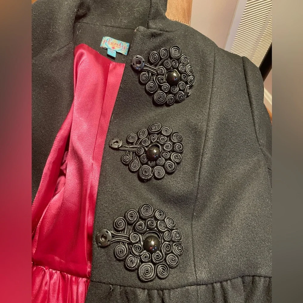 Anthropologie Plenty by Tracy Reese black wool coat with embroidery, sz 10 - Picture 9 of 13